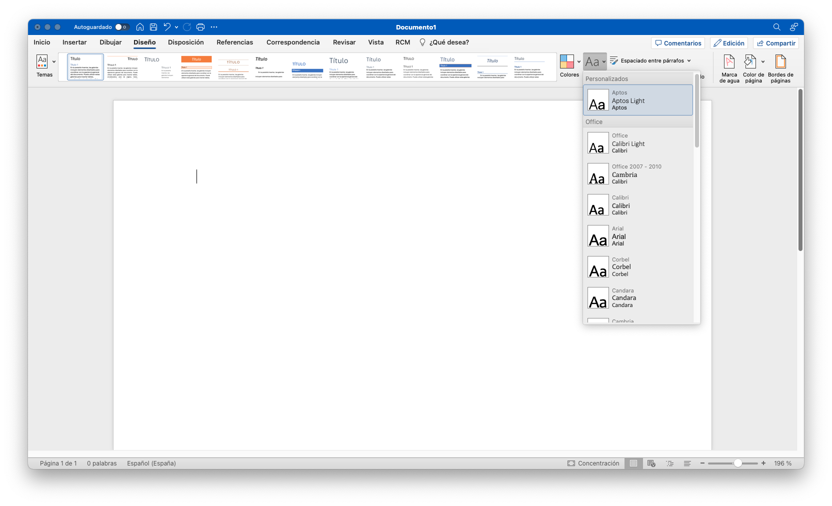 Crear temas de fuentes personalizados en Word para Mac